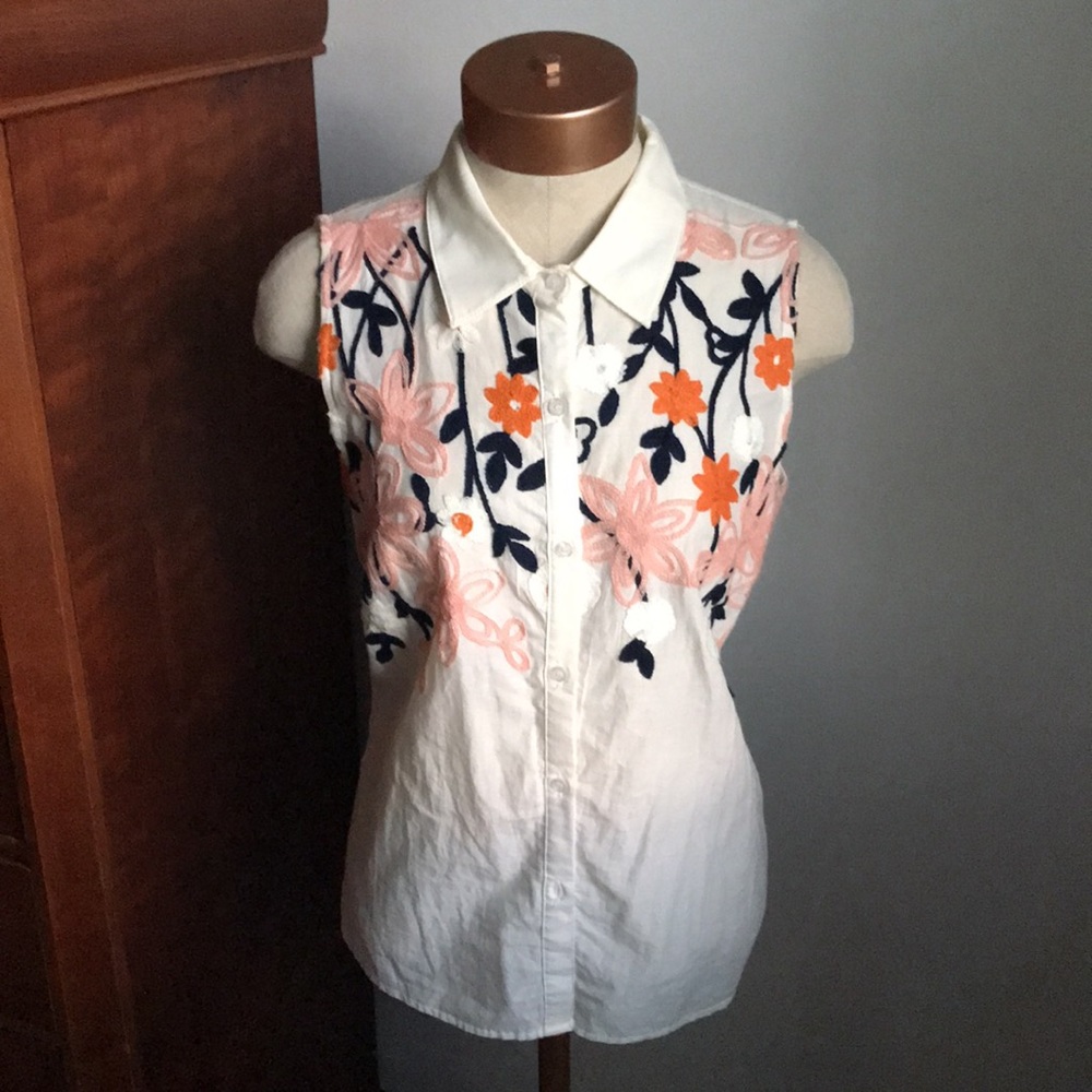 Modcloth Floral Cotton Dress Shirt Blouse
